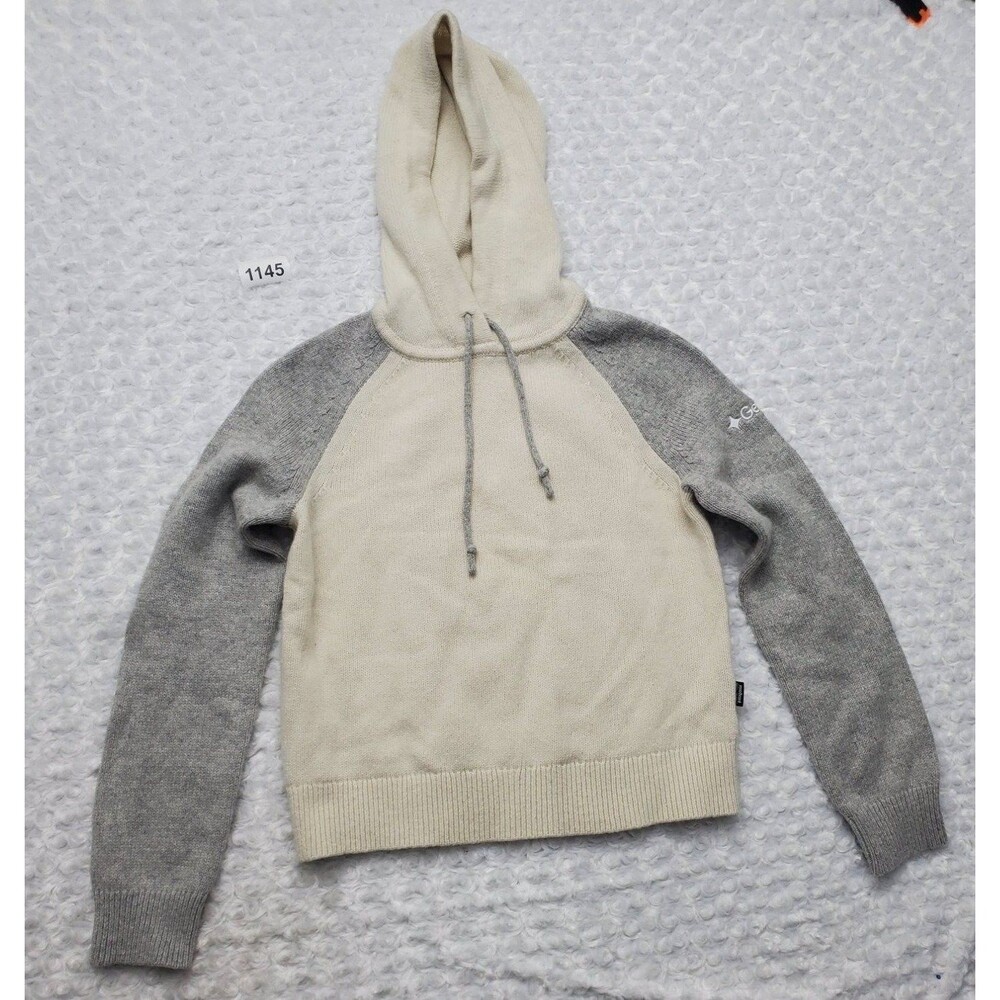 Patagonia Women's Recycled Wool Blend Hooded Sweater Cream Gray Size S 51095